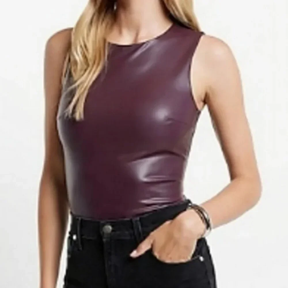 Express Burgundy Sleeveless Bodysuit - Picture 1 of 9